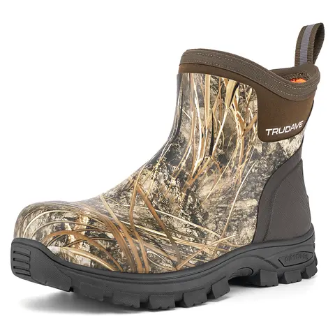 Men's Camo Print Waterproof Rubber Ankle Work Boots - Worker Footwear with Breathable Mesh, Quick-Drying Design, Firm-Grip Rubber Outsole, Steel Shank, Pull-On Style for Mud, Snow Use Boy Shoe