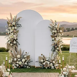 Arch Backdrop Stand with Cover Set, 7.2FT,6FT  Metal Wedding Arch for Ceremony, Heavy Duty Balloon Arch Stand with White Spandex Cover for Birthday Party,  Shower, Graduation
