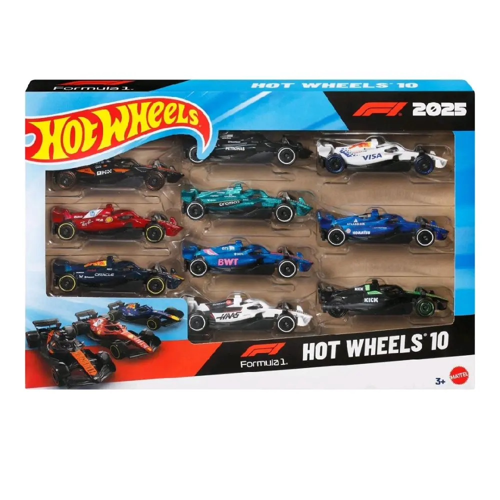 Hot Wheels F1 10-Pack Diecast Model Cars Set - 1:64 Scale, Includes 10 Vehicles for Each 2025 F1 Racing Team, Diecast Cars