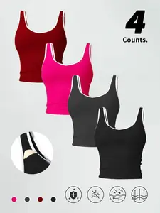 Qfen Sport Women's Three-Piece Solid Color Tank Top, Adjustable Straps Seamless Athletic Fashion Fitted Design Activewear, High Stretch Sporty, Breathable Comfortable Gym Tops for Indoor Outdoor Exercise