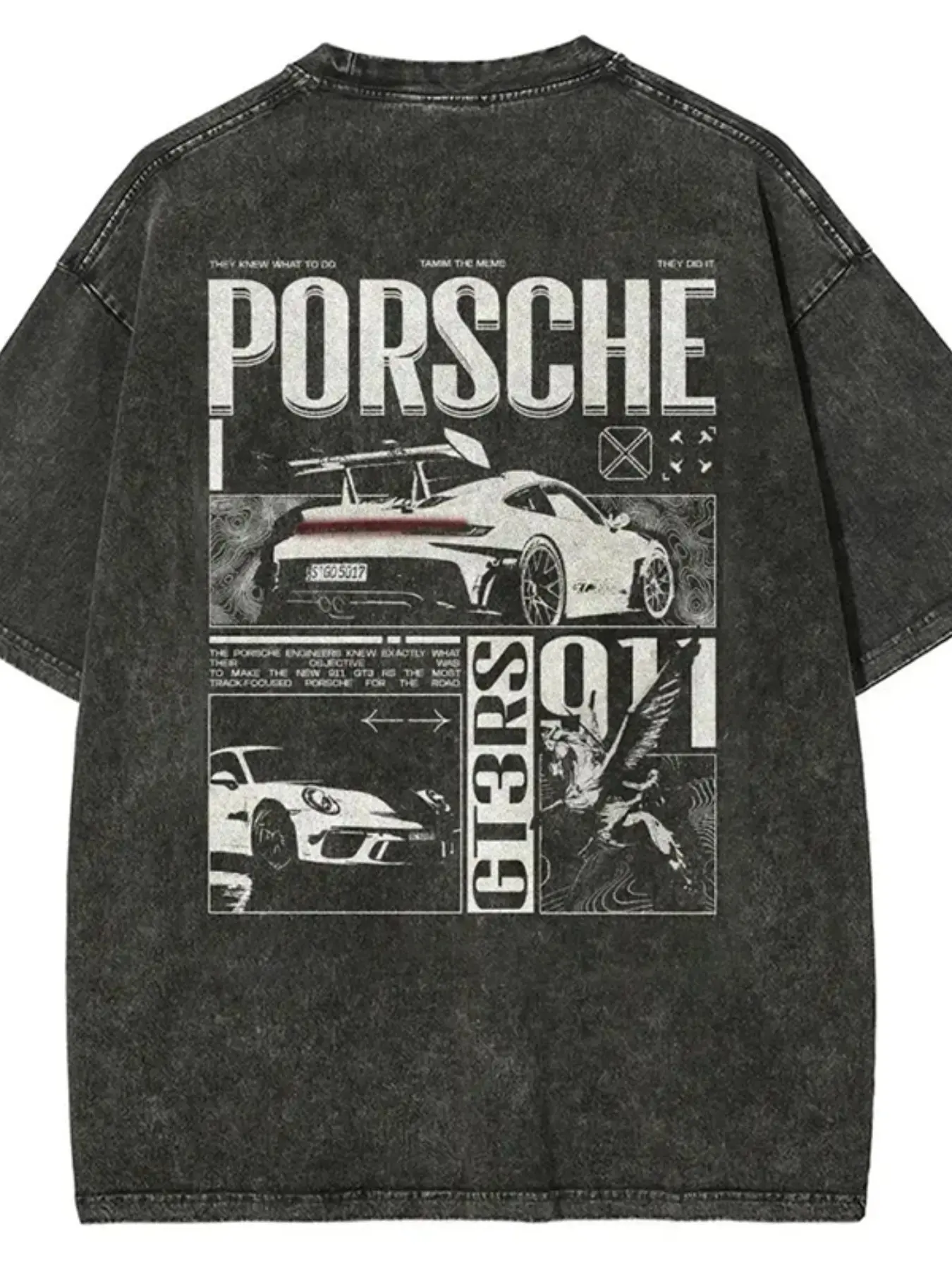 Vintage Porsche 911 GT3 RS Graphic Print Tee - Retro Casual Streetwear for Car Enthusiasts, Cool Shirts, Casual Menswear, Graphic Washed Oversized Tees for Men & Women,Summer Round Neck Short Sleeve ,Sports Shirt,Workout T-shirt