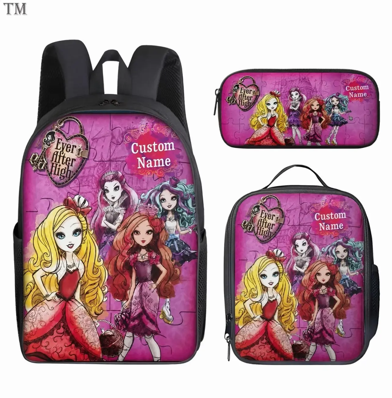 Custom Name Cute Y2K Fairytale Princess Student Backpack Set | 3Pcs Schoolbag Insulated Lunch Bag Pencil Case | Personalized Gift