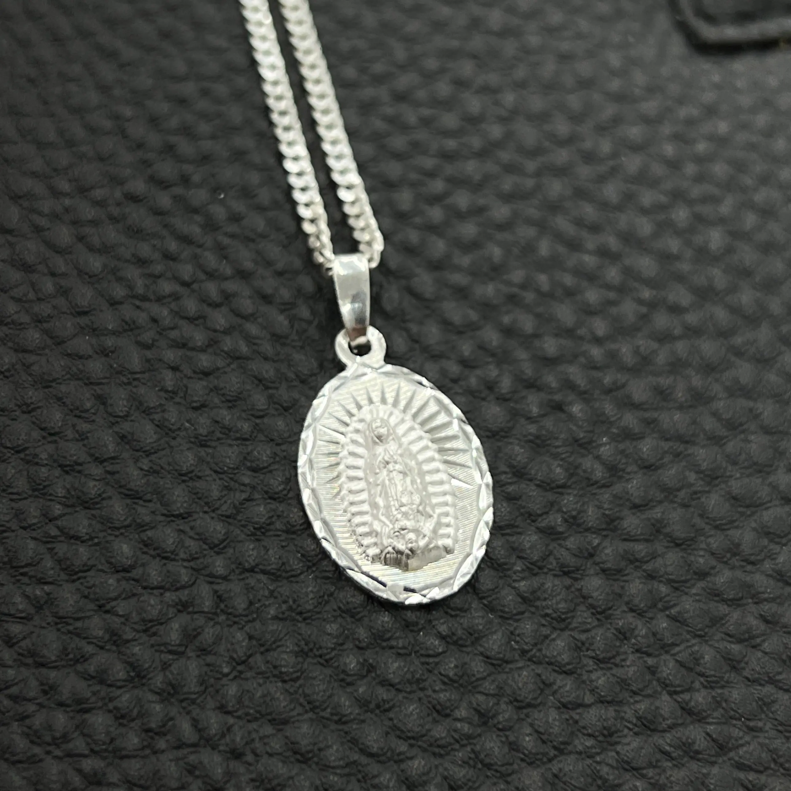 Womens Girls Virgen de Guadalupe Necklace 20" - Virgin Mary Curb Chain - Our Lady of Guadalupe Pendant Charm