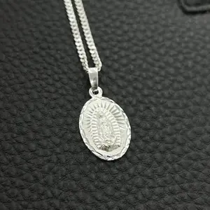 Womens Girls Virgen de Guadalupe Necklace 20" - Virgin Mary Curb Chain - Our Lady of Guadalupe Pendant Charm