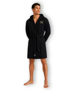 CR7 Men's Hooded Waffle Weave Bathrobe, Black