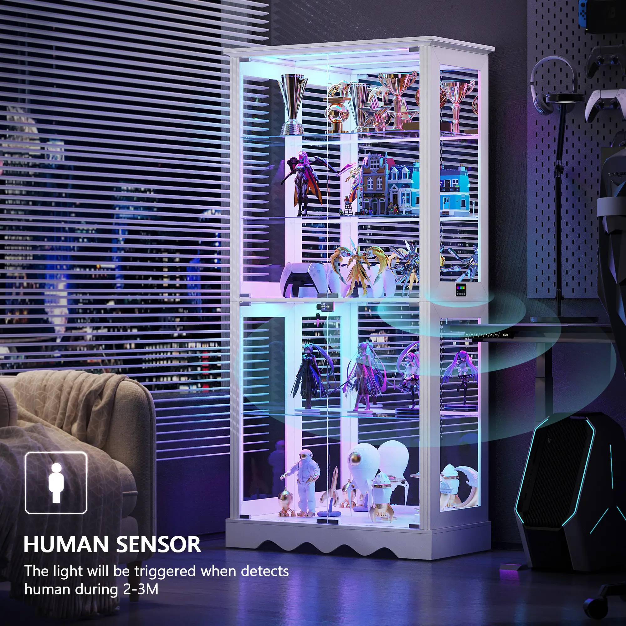 MIU Cabinet with Glass Doors, 71'' Tall Curio Cabinet with RGB Lights for Collectibles, LED Display Case with Removable Shelf for Book/Medal/Figure