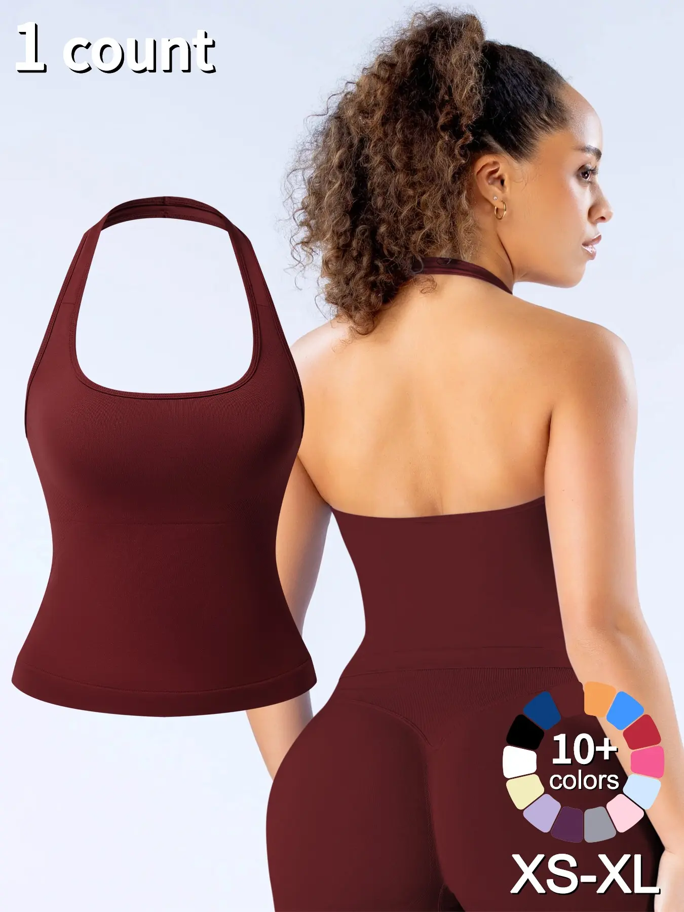1/2/3 Pcs Women's Yoga Halter Neck Sleeveless Sports Top Tank Top with Removable Pads, Three-Layer Seamless Backless Tank Tops Casual Solid Color Soft All Seasons Wear Activewear Clothes