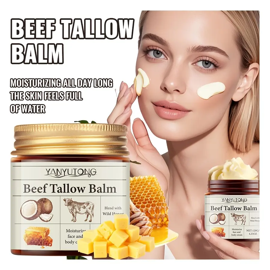 Tallow & Honey Beauty Balm - Organic Grass-Fed Moisturizer for Intensive Nourishing Hydration on Face, Body & Lips, Body Care Cosmetic, Hydrates Dry Damaged, Moisturizing, Complete Body Care
