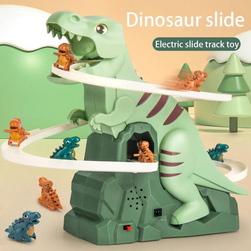 Dinosaur Stairs Climbing Toy  Electric Track, 6 Cars, Fun Gift for Kids & Boyfriend