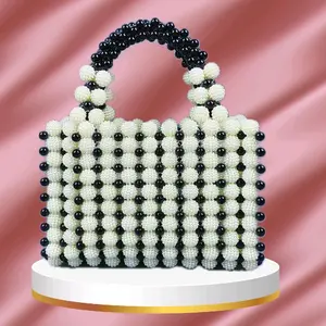 Beaded Bag - White & Black Beaded Handbag with Unique Design and Durable Quality