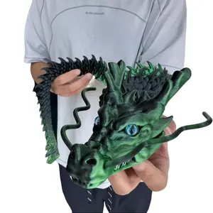 [Black & Green] 35.44" Giant 3D Printed Dragon - Unique Eye-Catching Design for Home Decor Offices & Themed Events Statue Figurines Decorative Ornament