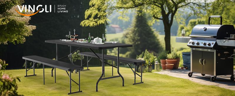 VINGLI 6 feet Plastic Folding Bench,Portable in/Outdoor Picnic Party Camping Dining Seat, Garden Soccer Multipurpose Entertaining Activities, Smooth HDPE Tabletop, 1/2 Pack, White/Black/Brown VINGLI 6 feet Plastic Folding Bench,Portable in/Outdoor Picnic Party Camping Dining Seat, Garden Soccer Multipurpose Entertaining Activities, Smooth HDPE Tabletop, 1/2 Pack, White/Black/Brown