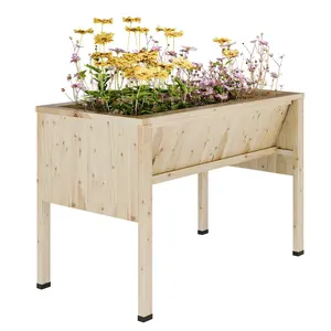 Elevated Wood Planter Box 45x23x30 in with Hooks & Liner, Raised Garden Bed for Patio Vegetables Herbs