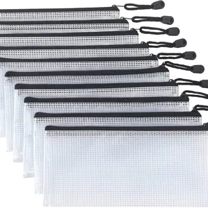 10 Pack Small Mesh Zipper Pouch Waterproof Zipper Bags Organizer Pencil Pouches A6 Size for Classroom School Office Supplies-Black
