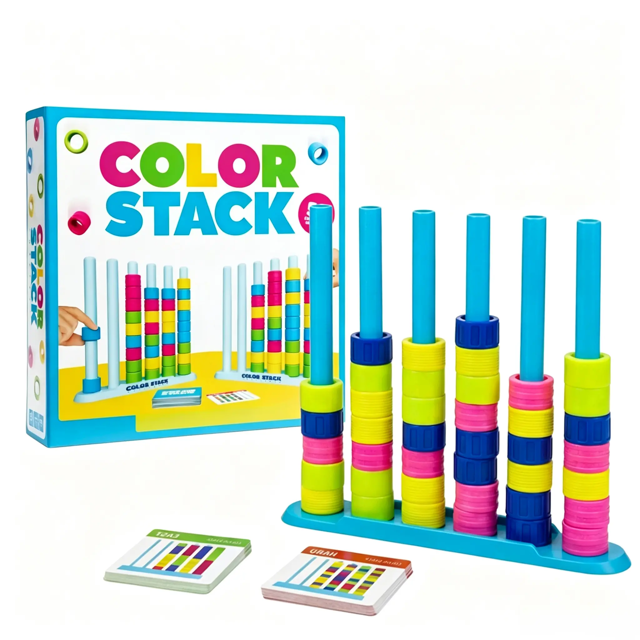Color Stack Challenge Puzzle Game, Fast-Paced Color Sorting Stacking Toy With 50 Dual-Difficulty Cards, Solo & Competitive Family Board Game Gift for Ages 8+