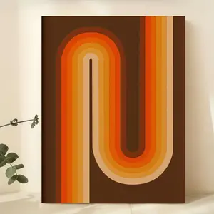 2D Flat Painting, 2D Flat Painting, 1 Piece Vintage Wave Canvas Artwork - Mid-Century Modern Decor, Ready to Hang, Featuring Orange and Brown Geometric Prints, Wooden Frame, Suitable for Living Room, Bedroom, or Home Office