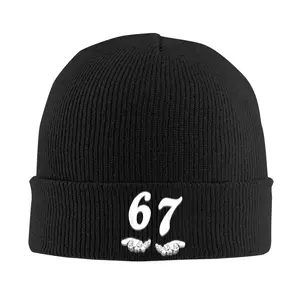 S&H Funny 67 Joke Numbers 6 and 7 Winged 67 Logo Brimless Hat - Unisex Winter Warm Headwear, Suitable for Men, Kpop Fans, Casual Wear and Theme Events - Elastic One Size Fits All (Black)