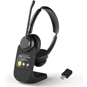 Headset with Mic for Work - V5.4 Headset with Noise Canceling, PC Headphones with Mic Mute & USB Dongle,  Dock with  Screen for Work from , Teams, Zoom
