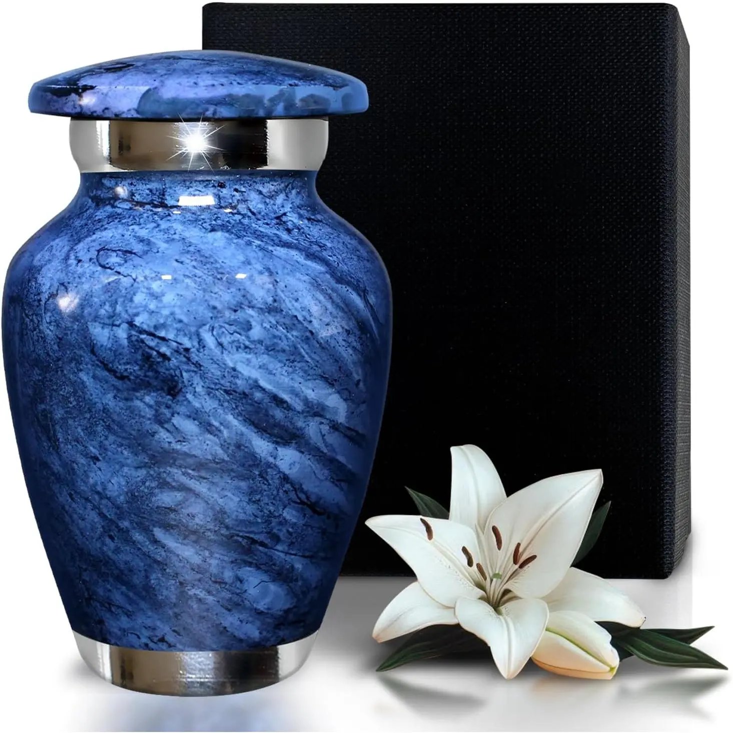 Marble Urn for Ashes Adult Male  Female - Handcrafted Cremation Urns for Human Ashes - Funeral Urn for Ashes - Honor Your Loved One with Burial Urn for Male  Female (Blue, Small)