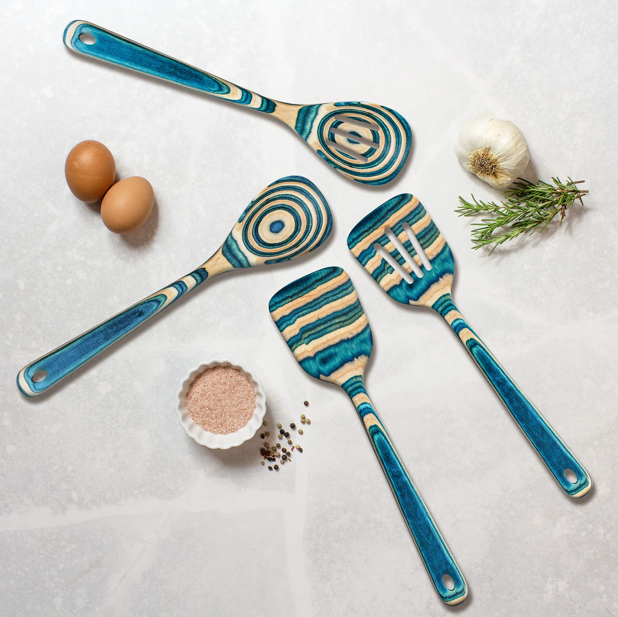 Baltique Mykonos Collection 4-Piece Cooking Utensil Set - Wood Spoons & Spatulas for Stirring & Flipping Foods