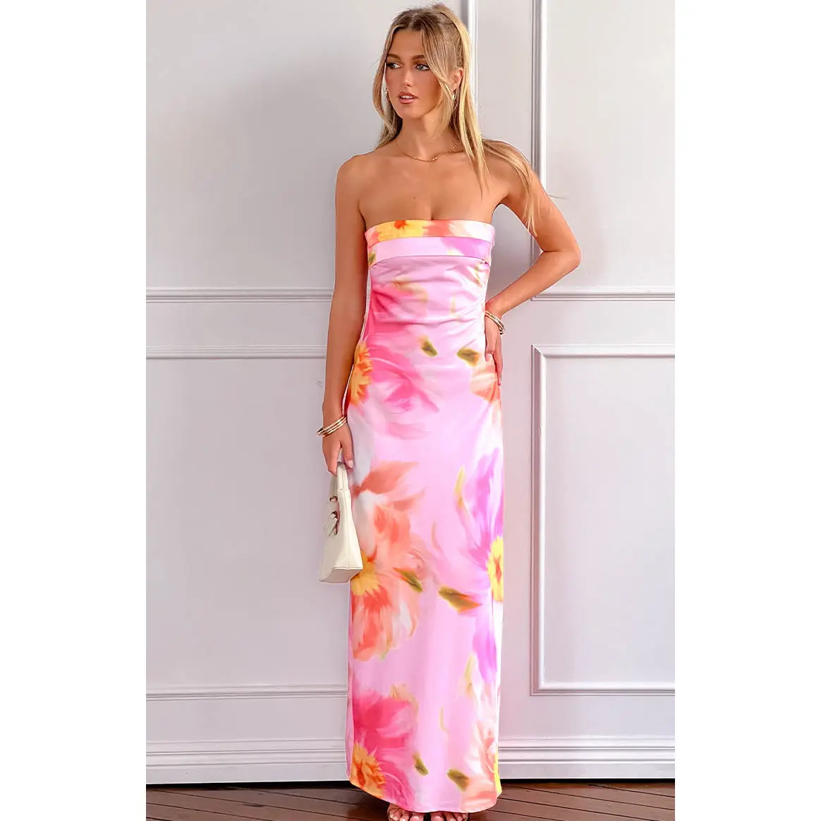Maiah Pink Floral Print Maxi Dress