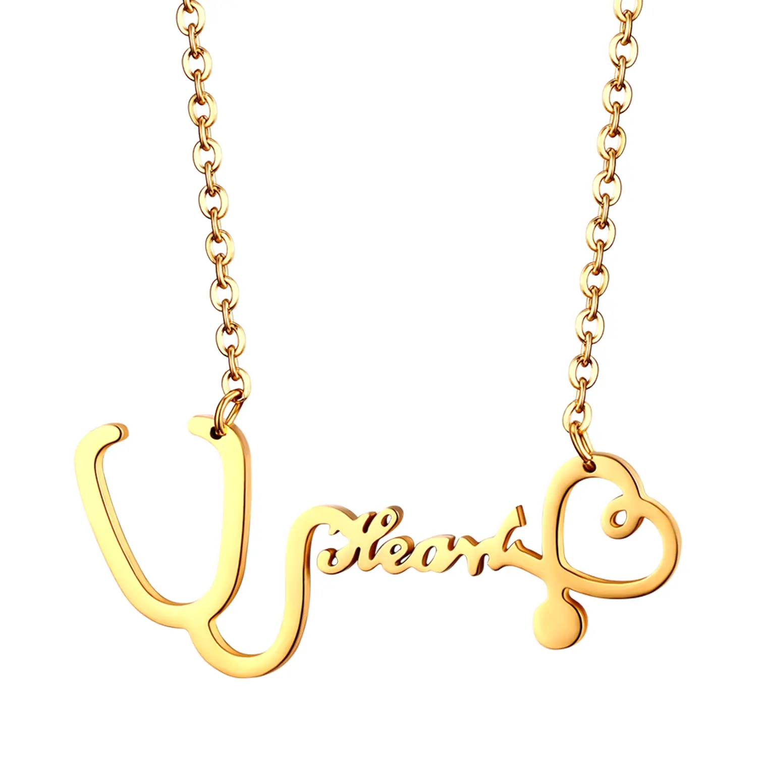 OIDEA Stainless Steel Stethoscope & LOVE Pendant Necklace for Women, Medical Theme Jewelry, Christmas Valentine Nurse Gift