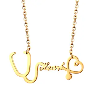 OIDEA Stainless Steel Stethoscope & LOVE Pendant Necklace for Women, Medical Theme Jewelry, Christmas Valentine Nurse Gift