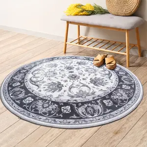 Vintage Round Area Rug, Non-Slip Low Pile Circle Carpet for Living Room & Nursery, Boho Print Indoor Rug-S