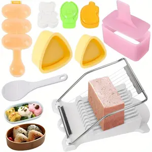 9 Pieces Non-Stick Sushi Making Kit with Musubi Mold, Rice and Vegetable Roll Molds, Lunch Meat Slicer, and DIY Sushi Roll Pad - Plastic Kitchen Tools summervibes