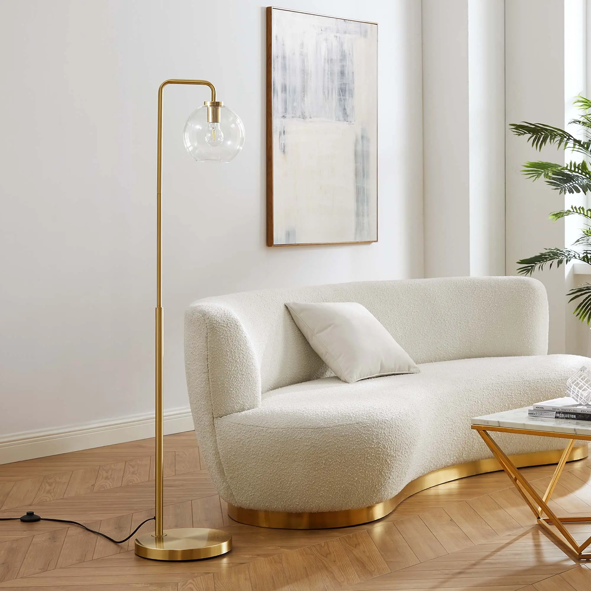 Modway Silo Glass Globe Glass and Metal Floor Lamp in Satin Brass