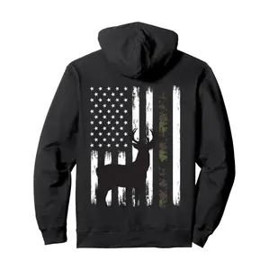 Whitetail Deer Hunting Camo Hoodie With American Flag Print And Front Pocket For Warm Comfortable Wear