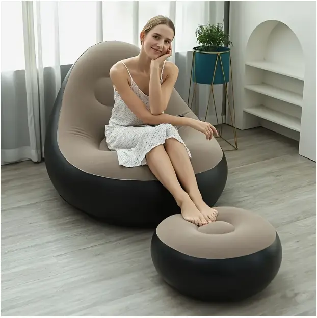 UPWELL Unisex Plastic Single-Seat Sofa - PVC Inflatable Lazy Recliner with Non-Woven Footrest, Unassembled Foldable Portable Design, Wipe with Dry Cloth, for Adults’ Lounging, Camping, Mixed Colors Indoor Furniture