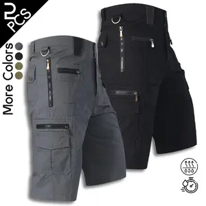 2 Pack Men's 3/4 Tactical Cargo Shorts - Below Knee Capri Pants with Multi Zipper Pockets, Water-Resistant Quick Dry Outdoor Hiking Long Shorts Set