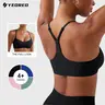 YEOREO Women's Adjustable Padded Sports Bra - Form-Fitting, Breathable Mesh, Paisley Print, Light Impact, S/V Neck, Soft Fabric, Y-Back/Hollow Racerback, Gym, Back-to-School Activewear Top, Gym Accessories, Daily Fit