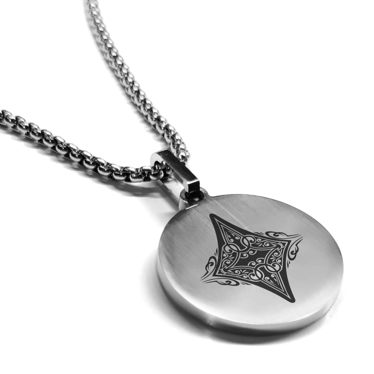 Stainless Steel Vintage Diamond Suit Round Medallion Pendant