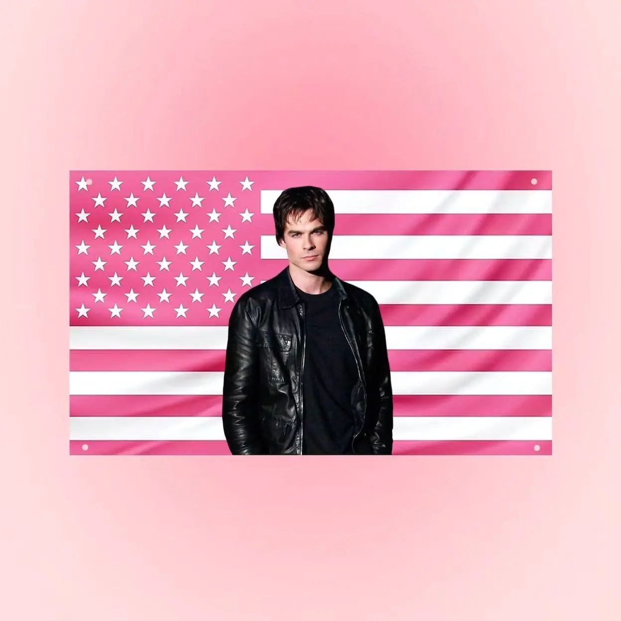 Damon Salvatore Pink USA Flag | The Vampire Diaries Flag Wall Tapestry | Ian Somerhalder Pink American Flag Fan Gift