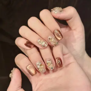 10pcs Crystal Chip Millefeuille Series Brightening Cat Eye Sequins, Short Handmade Ballet Style Wearable Nails for Stunning Looks