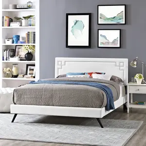 Josie Vinyl Queen Platform Bed with Round Splayed Legs in White