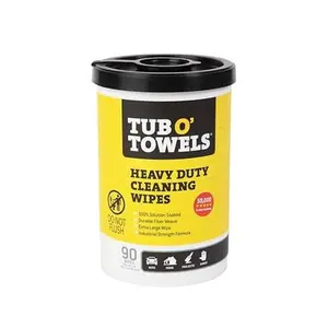 Tub O' Towels Heavy-Duty Multi-Surface Cleaning Wipes – Extra-Large 10" x 12", 90-Count Canister – Removes Grease, Tar, Ink & Tough Stains – Safe for Home, Auto, Garage & More