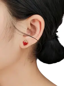 Cute Strawberry Stud Earrings for Women, Fresh Red Fruit Design, Sweet & Youthful Aesthetic, Lightweight Daily Jewelry, Perfect for Girls, Dates, Spring/Summer Outfits, and Stylish Gifts