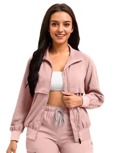 Thickened Long Sleeve Medical Work Jacket with Stand Collar Baseball Style Pure Color Pocket Nurse Uniform for Women