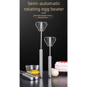 Household Stainless Steel Semi-Automatic Rotating Egg Beater Kitchen Baking Tool Stainless Steel Manual Press Egg Beater Utensils ekko beaters