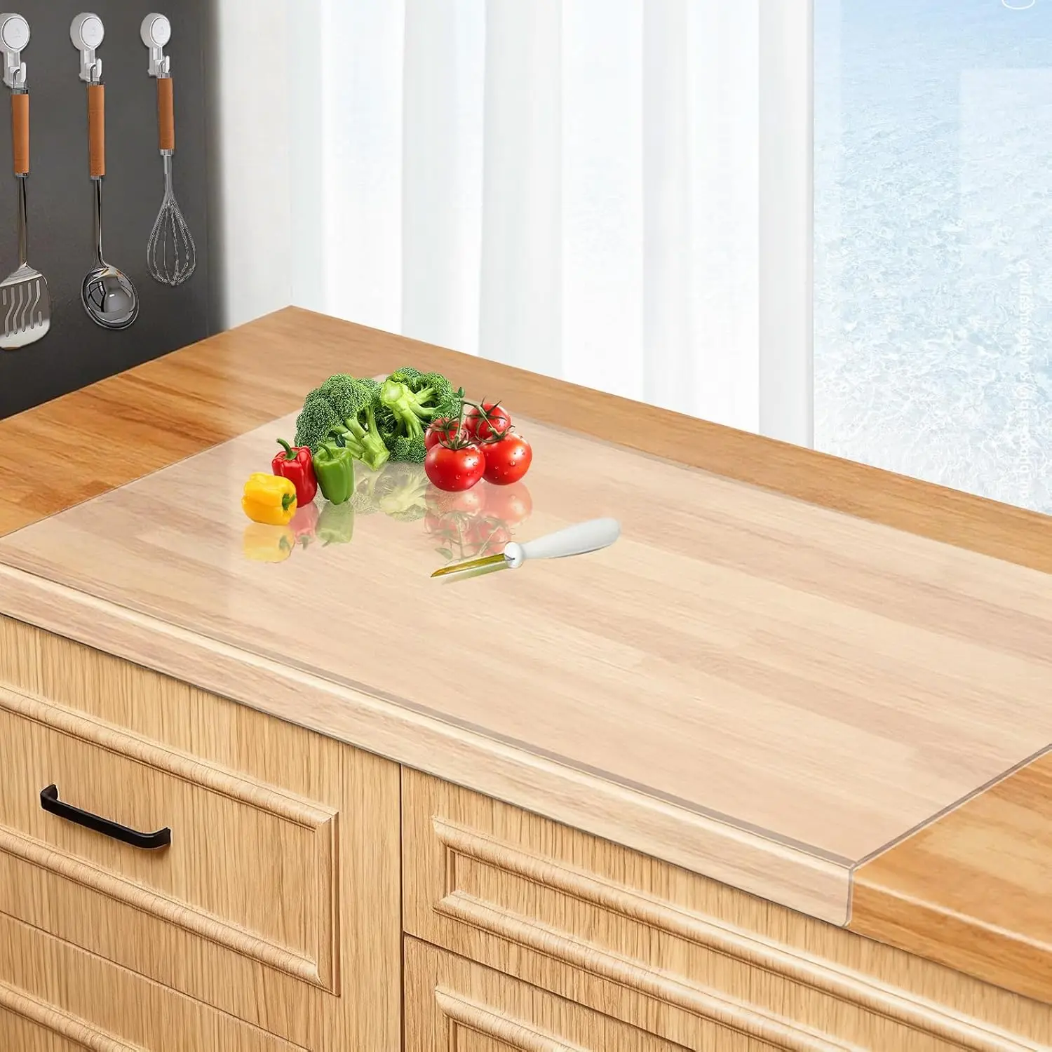 Large Acrylic Cutting Board with Counter Lip,30 x 20 Inch Clear Cutting Board for Kitchen Countertop, Non Slip-Protector Cover Shatter Resistant for Home Restaurant Kitchen Sink Stove