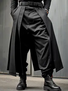 INCERUN Men Irregular Pants Solid Color Joggers Loose Button Pleated Casual Wide Leg Long Trousers Men Streetwear Fashion Pants Basic Menswear