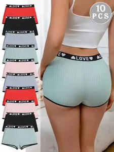 Women's Coarse Ribbed Underwear Set, Love Belt Design, Comfortable Breathable Fabric, Casual Fitted Style, Natural Waist, All Seasons, Panties