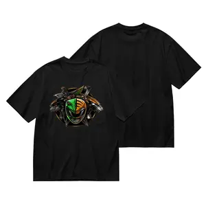 Men's Power Rangers Helmet Graphic Fleece Hoodie, Black with Green & Gold Geometric Print, Regular Fit Washable All-Season Unisex Streetwear Comfort Hooded Sweatshirt