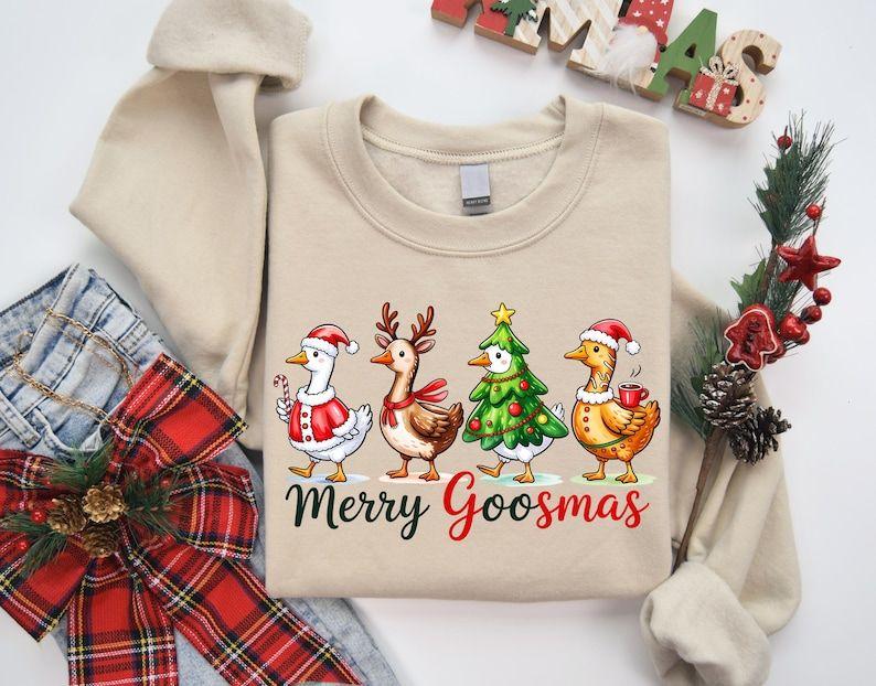 Cute Goose Christmas Sweatshirt, Funny Holiday Duck Sweater, Cozy Winter Xmas Shirt, Festive Goose Top, Unique Christmas Gift for Animal Lovers, Made in USA.LKD