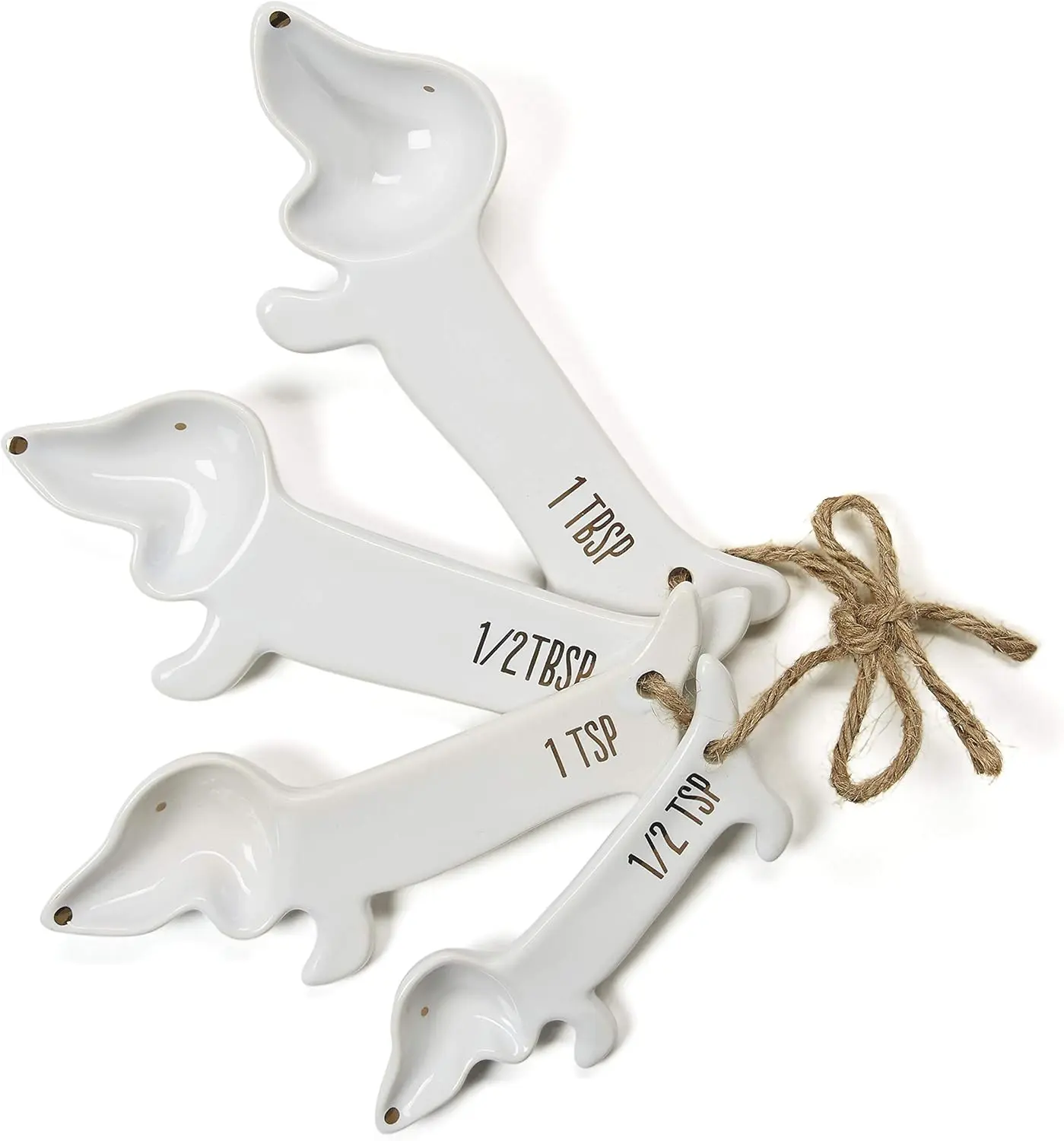 White Dachshund Ceramic Measuring Spoon Set  Set of 4 Cute Weiner  Themed Kitchen Baking Tools   for  Lovers