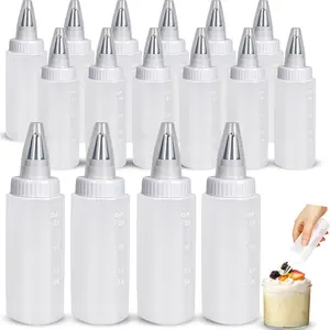 16 Pcs 6oz Plastic Squeeze Bottles - Applicator Writer Bottles for Cookie Icing Sugar Decorating, Food Coloring Frosting Pancake Arts Baking Supplies