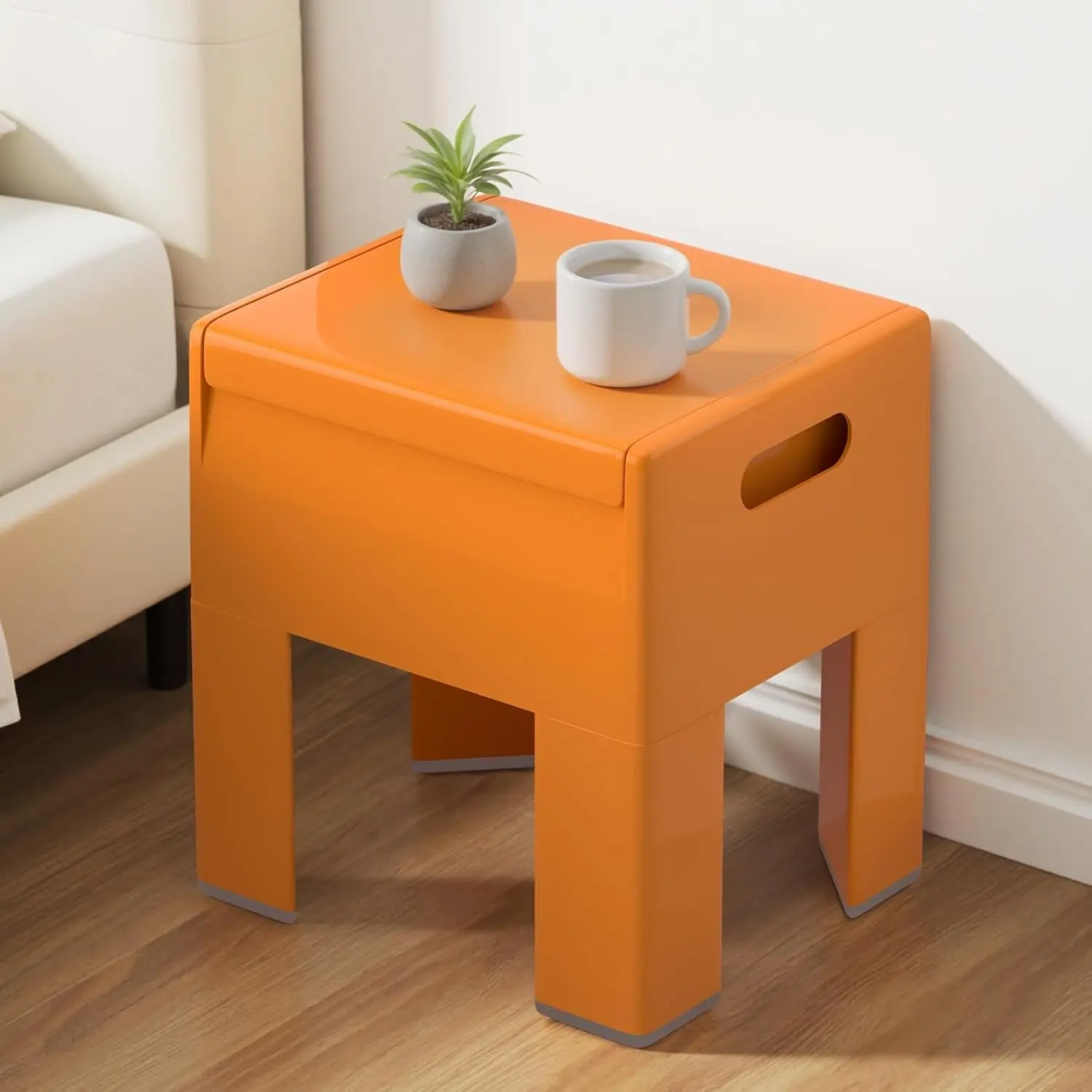 Modern Nightstand - Multifunctional Plastic Bedside Table with Storage Space, Side Table Easy Assembly for Bedroom, Dorm and Small Areas (14.2" D x 11.8" W x 15.78" H, Orange)